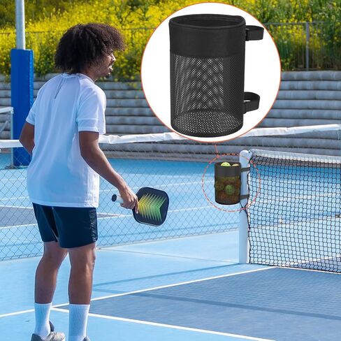 Pickleball Ball Holder Foldable Storage Mesh Bag for Pickleball Net Post, Large Storage Hanging Bag with Strap for Holding 18 Balls in Kuwait