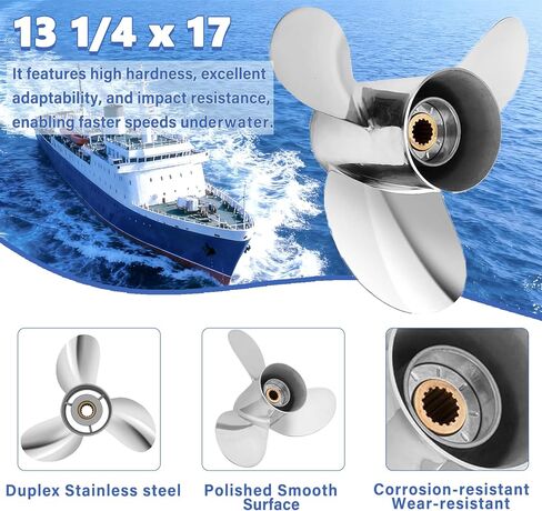 FYMP OEM 13 1/4 x 17 Upgrade Stainless Steel Outboard Boat Propeller for Yamaha Engines 60 70 75 80 85 90 100 115 HP, Reference Part No.688-45930-02-00,15 Spline Tooth,3 Blades,RH in Kuwait