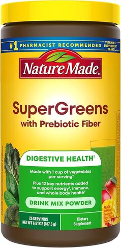 Nature Made Super Greens Powder with Prebiotic Fiber Drink Mix, Made with 1 Cup Veggies Per Serving, Fiber Supplement + Vitamins and Minerals, 25 Day Supply in Saudi Arabia