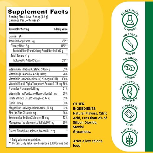 Nature Made Super Greens Powder with Prebiotic Fiber Drink Mix, Made with 1 Cup Veggies Per Serving, Fiber Supplement + Vitamins and Minerals, 25 Day Supply in Saudi Arabia