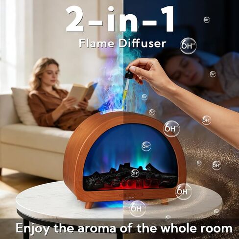 2 Pack Flame Essential Oil Diffuser 200ml Ultrasonic Cool Mist Humidifier 12 Colors LED Light with Remote Control Aromatherapy Diffuser for Home Bedroom Hotel Office Spa Yoga,Wooden Grain+Black in Saudi Arabia