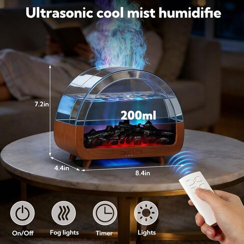 2 Pack Flame Essential Oil Diffuser 200ml Ultrasonic Cool Mist Humidifier 12 Colors LED Light with Remote Control Aromatherapy Diffuser for Home Bedroom Hotel Office Spa Yoga,Wooden Grain+Black in Saudi Arabia