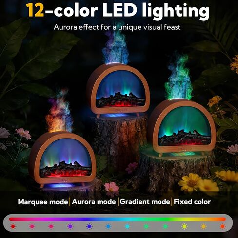 2 Pack Flame Essential Oil Diffuser 200ml Ultrasonic Cool Mist Humidifier 12 Colors LED Light with Remote Control Aromatherapy Diffuser for Home Bedroom Hotel Office Spa Yoga,Wooden Grain+Black in Saudi Arabia