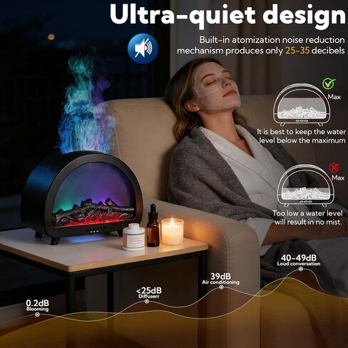 2 Pack Flame Essential Oil Diffuser 200ml Ultrasonic Cool Mist Humidifier 12 Colors LED Light with Remote Control Aromatherapy Diffuser for Home Bedroom Hotel Office Spa Yoga,Wooden Grain+Black in Saudi Arabia