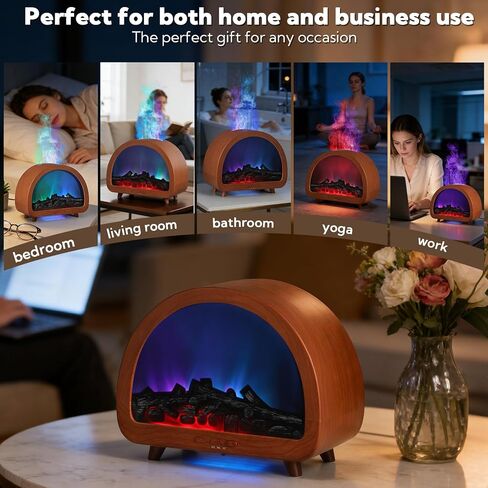 2 Pack Flame Essential Oil Diffuser 200ml Ultrasonic Cool Mist Humidifier 12 Colors LED Light with Remote Control Aromatherapy Diffuser for Home Bedroom Hotel Office Spa Yoga,Wooden Grain+Black in Saudi Arabia