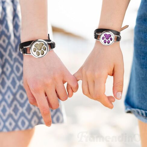Framendino, Paw Essential Oil Diffuser Adjustable Black Leather Bracelet with Refill Pads in Saudi Arabia