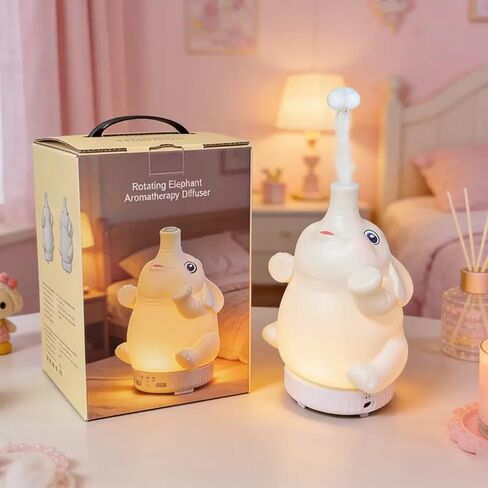 Morbou Rotating Elephant Diffuser with Color Gradient Light, Ultrasonic Silent Essential Oil Diffuser for Home Bedroom and Office, Cute Decorative Humidifier with Remote Control in Kuwait