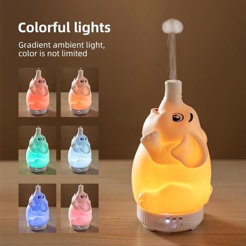 Morbou Rotating Elephant Diffuser with Color Gradient Light, Ultrasonic Silent Essential Oil Diffuser for Home Bedroom and Office, Cute Decorative Humidifier with Remote Control in Kuwait
