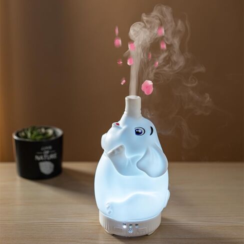 Morbou Rotating Elephant Diffuser with Color Gradient Light, Ultrasonic Silent Essential Oil Diffuser for Home Bedroom and Office, Cute Decorative Humidifier with Remote Control in Kuwait