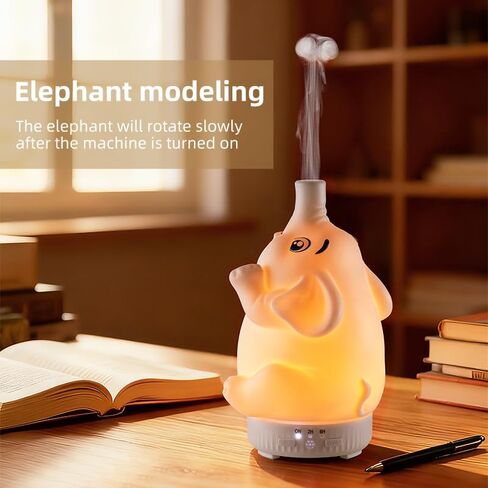 Morbou Rotating Elephant Diffuser with Color Gradient Light, Ultrasonic Silent Essential Oil Diffuser for Home Bedroom and Office, Cute Decorative Humidifier with Remote Control in Kuwait