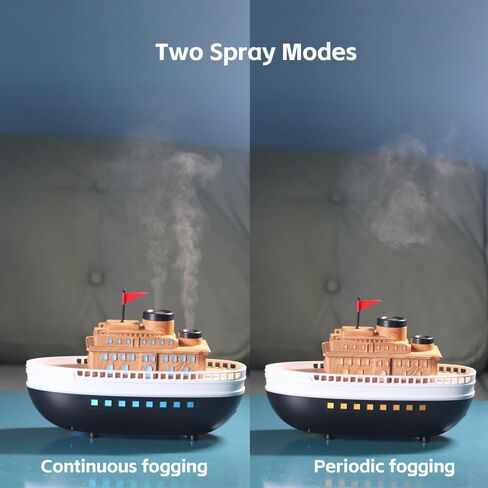 Wood-Look Cartoon Boat Ornament Oil Diffusers with 300ml Capacity for Large Rooms, Auto Shut-Off Dual-Hole Spraying Mist & 8-Hour Aromatherapy Humidifier, Type-C Port Connection for Bedroom Office in Saudi Arabia