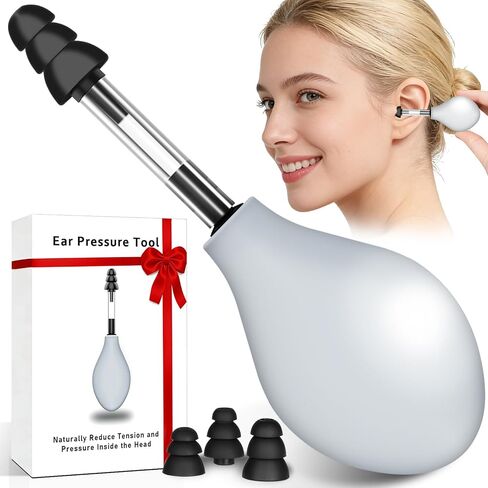 Ear Pressure Relief Suction Device, Tinnitus Relief for Ringing Ears, Portable & Effective Ear Pressure Reliever Device, Ideal for Flying, Reduces Tension with 3 Sizes of Earbuds-5RM in Kuwait