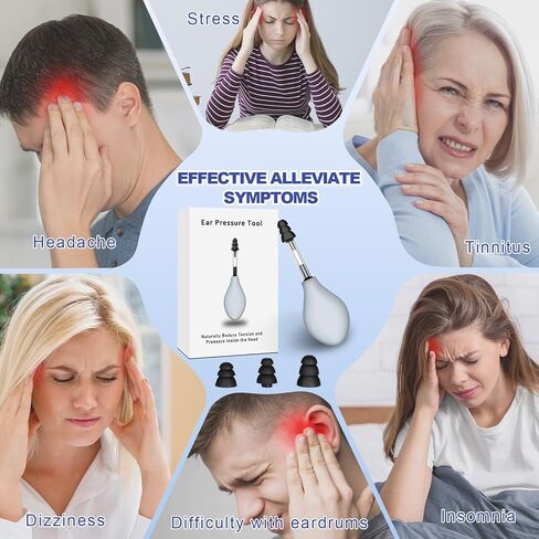 Ear Pressure Relief Suction Device, Tinnitus Relief for Ringing Ears, Portable & Effective Ear Pressure Reliever Device, Ideal for Flying, Reduces Tension with 3 Sizes of Earbuds-5RM in Kuwait