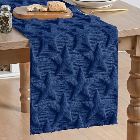 Artoid Mode Blue Soft Plush Faux Fur Jacquard Big Stars 4th of July Table Runner, Memorial Day Holiday Kitchen Dining Table Decoration for Home Party Decor 13x72 Inch in Saudi Arabia