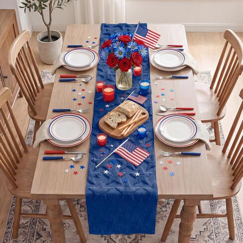 Artoid Mode Blue Soft Plush Faux Fur Jacquard Big Stars 4th of July Table Runner, Memorial Day Holiday Kitchen Dining Table Decoration for Home Party Decor 13x72 Inch in Saudi Arabia
