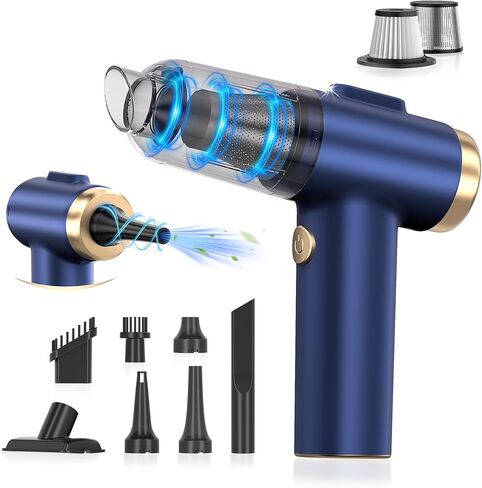 Handheld Car Vacuum Cleaner, 2-in-1 Portable Mini Car Vacuum Cleaner,21000Pa High Power & Air Duster, Handheld Vacuum Cordless with LED Light and Multi-Nozzles for Car,Home,Office,Pet(Blue) in Saudi Arabia