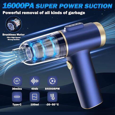 Handheld Car Vacuum Cleaner, 2-in-1 Portable Mini Car Vacuum Cleaner,21000Pa High Power & Air Duster, Handheld Vacuum Cordless with LED Light and Multi-Nozzles for Car,Home,Office,Pet(Blue) in Saudi Arabia