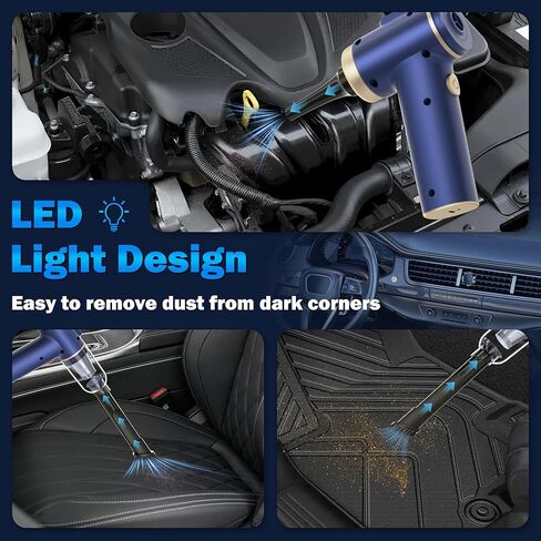 Handheld Car Vacuum Cleaner, 2-in-1 Portable Mini Car Vacuum Cleaner,21000Pa High Power & Air Duster, Handheld Vacuum Cordless with LED Light and Multi-Nozzles for Car,Home,Office,Pet(Blue) in Saudi Arabia