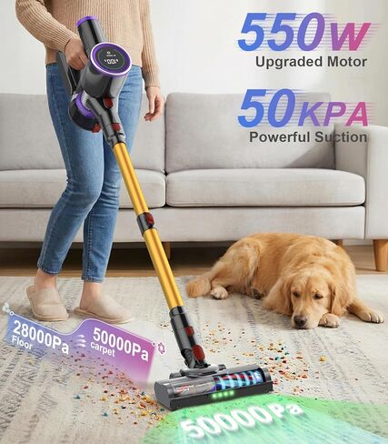 Cordless Stick Vacuum Cleaner: 550W 50KPA 45Mins with Powerful Suction, Self-Standing Lightweight Wireless Rechargeable Handheld Vacuum with Touch Screen for Home Pet Hair/Carpets/Floors in Saudi Arabia