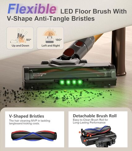 Cordless Stick Vacuum Cleaner: 550W 50KPA 45Mins with Powerful Suction, Self-Standing Lightweight Wireless Rechargeable Handheld Vacuum with Touch Screen for Home Pet Hair/Carpets/Floors in Saudi Arabia
