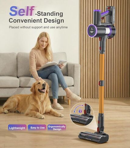 Cordless Stick Vacuum Cleaner: 550W 50KPA 45Mins with Powerful Suction, Self-Standing Lightweight Wireless Rechargeable Handheld Vacuum with Touch Screen for Home Pet Hair/Carpets/Floors in Saudi Arabia