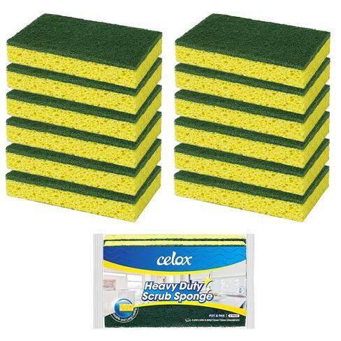 CELOX Sponges Kitchen Sponges for Dishes and Cleaning, 2-Sided Scrub Sponges Dish Sponge and Kitchen Sponge for Washing Dishes, Heavy Duty, Non-Scratch, Sinks, Household Use, Green and Yellow, 12-Pack in Kuwait