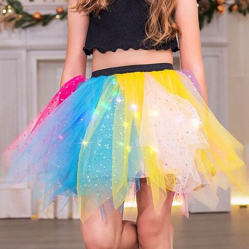 TWINKLEDE Light Up Rainbow Tutu Tulle Skirt Layered Costume Birthday Party Dance Skirts for Women in Saudi Arabia