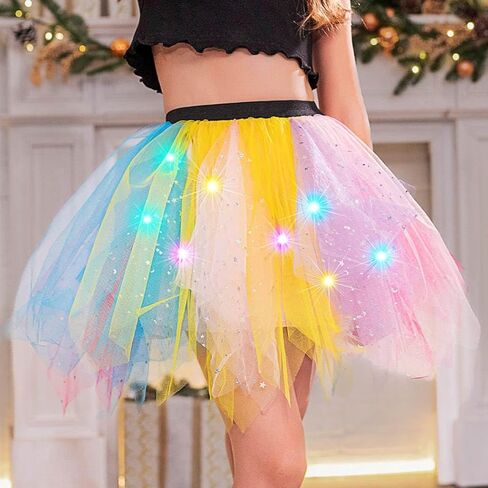 TWINKLEDE Light Up Rainbow Tutu Tulle Skirt Layered Costume Birthday Party Dance Skirts for Women in Saudi Arabia