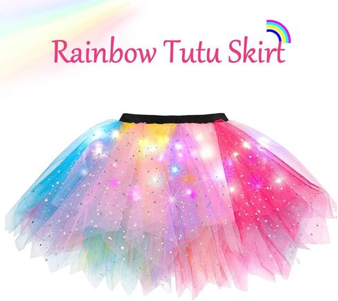 TWINKLEDE Light Up Rainbow Tutu Tulle Skirt Layered Costume Birthday Party Dance Skirts for Women in Saudi Arabia