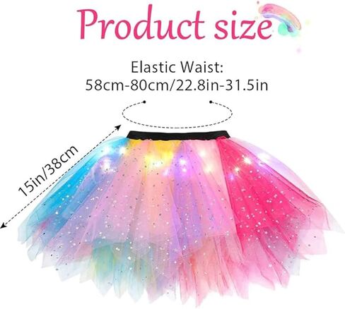 TWINKLEDE Light Up Rainbow Tutu Tulle Skirt Layered Costume Birthday Party Dance Skirts for Women in Saudi Arabia