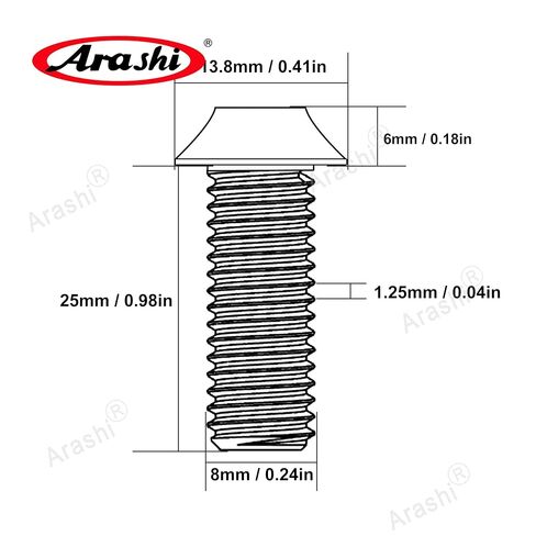 Arashi Rearsets Universal Replacement Bolts Screws Titanium Alloy M8 x 25mm x 1.25 mm Pitch Hex Allen Socket Head Pack of 4 Titanium Gray in Kuwait