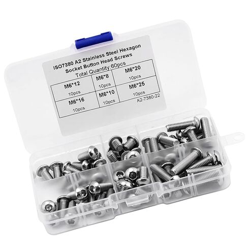 Stainless Steel Button Head Hex Socket Screws 60PCS M6 with Plastic Box, Hex Wrench Fastener, 6 Sizes, for Home/Office/Furniture in Saudi Arabia