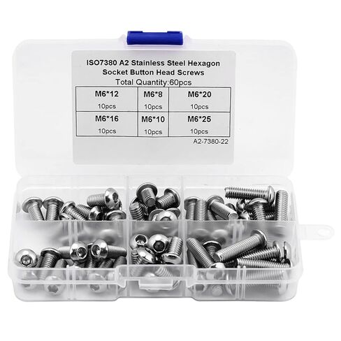 Stainless Steel Button Head Hex Socket Screws 60PCS M6 with Plastic Box, Hex Wrench Fastener, 6 Sizes, for Home/Office/Furniture in Saudi Arabia