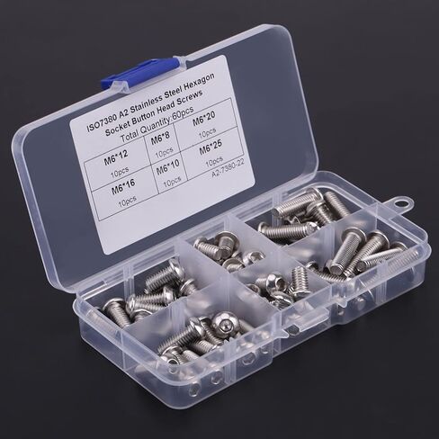Stainless Steel Button Head Hex Socket Screws 60PCS M6 with Plastic Box, Hex Wrench Fastener, 6 Sizes, for Home/Office/Furniture in Saudi Arabia