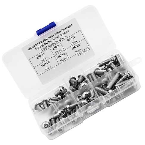 Stainless Steel Button Head Hex Socket Screws 60PCS M6 with Plastic Box, Hex Wrench Fastener, 6 Sizes, for Home/Office/Furniture in Saudi Arabia