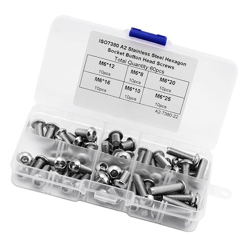 Stainless Steel Button Head Hex Socket Screws 60PCS M6 with Plastic Box, Hex Wrench Fastener, 6 Sizes, for Home/Office/Furniture in Saudi Arabia