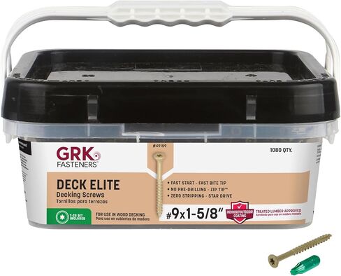 GRK Fasteners Deck Elite #9 x 1-5/8 Inch Decking Screws, 1080 PCS, Corrosion Resistant Coating, Outdoor Fencing, Railing, and Deck Fasteners, Fast Bite Tip, Star Drive Recess, T-25 Bit Included, Tan in Saudi Arabia