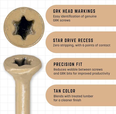 GRK Fasteners Deck Elite #9 x 1-5/8 Inch Decking Screws, 1080 PCS, Corrosion Resistant Coating, Outdoor Fencing, Railing, and Deck Fasteners, Fast Bite Tip, Star Drive Recess, T-25 Bit Included, Tan in Saudi Arabia
