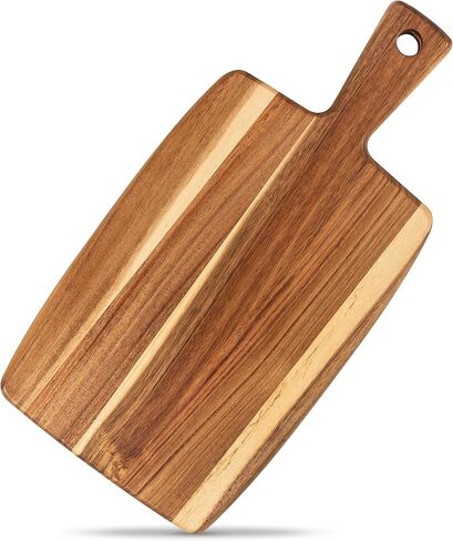 Acacia Wood Cutting Board and Chopping Board with Handle for Meat, Cheese Board, Vegetables, Bread, and Charcuterie - Decorative Wooden Serving Board for Kitchen and Dining Room, Large 17" x 13" in Saudi Arabia