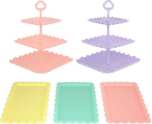 NWK 5 Piece Cake Stand Set with 2 x Large 3-Tier Cupcake Stands, 3 x Appetizer Trays, for Wedding Birthday Baby Shower Tea Party Decorations (White) in Saudi Arabia