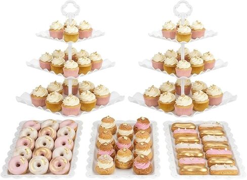 NWK 5 Piece Cake Stand Set with 2 x Large 3-Tier Cupcake Stands, 3 x Appetizer Trays, for Wedding Birthday Baby Shower Tea Party Decorations (White) in Saudi Arabia