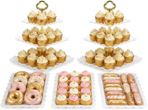 NWK 5 Piece Cake Stand Set with 2 x Large 3-Tier Cupcake Stands, 3 x Appetizer Trays, for Wedding Birthday Baby Shower Tea Party Decorations (White) in Saudi Arabia