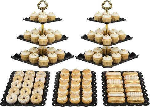 NWK 5 Piece Cake Stand Set with 2 x Large 3-Tier Cupcake Stands, 3 x Appetizer Trays, for Wedding Birthday Baby Shower Tea Party Decorations (White) in Saudi Arabia