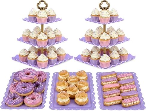 NWK 5 Piece Cake Stand Set with 2 x Large 3-Tier Cupcake Stands, 3 x Appetizer Trays, for Wedding Birthday Baby Shower Tea Party Decorations (White) in Saudi Arabia