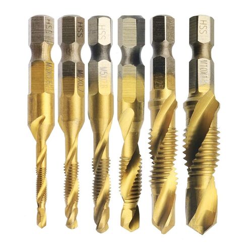 6Pcs Metric Thread M3-M10 Screw Tapping Tool 1/4" Hex Shank Titanium Plated HSS Combination Drill and Tap Set in Saudi Arabia