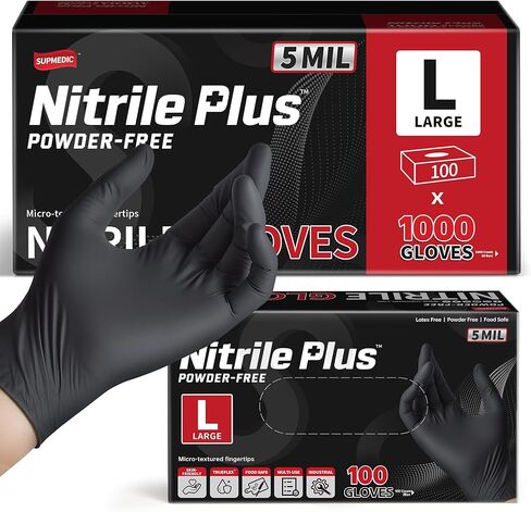 Disposable Nitrile Exam Gloves, 5Mil Chemical Resistant Powder-Free Food Safe Clean Medical Glove Black Blue 1000Pcs in Kuwait