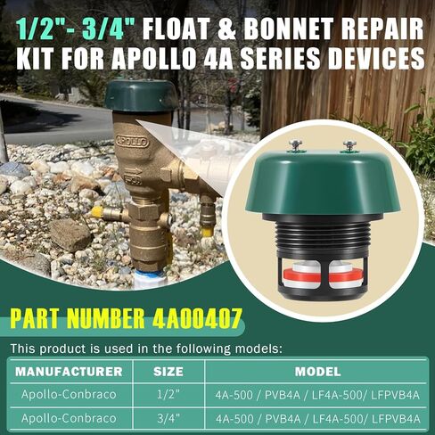 1/2" - 3/4" Float and Bonnet Complete Repair Kit for PVB4A, 4A-500 Series, Part Number 4A-004-07 4A00407, Backflow Repair Kit for Apollo Models in Kuwait