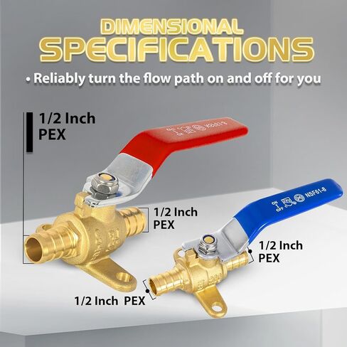 20 حزمة من صمام الكرة Foskan Brass PEX Crimp Drop Ear، صمام إغلاق كامل المنفذ 1/2 بوصة لتوزيع المياه الساخنة والباردة (الأزرق والأحمر) in Kuwait