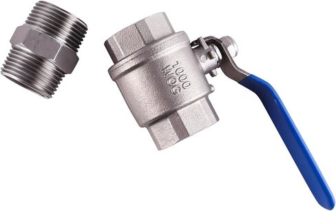 صمام كروي 304 من الفولاذ المقاوم للصدأ مقاس 1.5 بوصة بمقبض من الفينيل الأزرق، خيط أنثى NPT مقاس 1-1/2 بوصة، تركيب أنابيب ذكر ذات حلمة سداسية، 1000 WOG in Kuwait