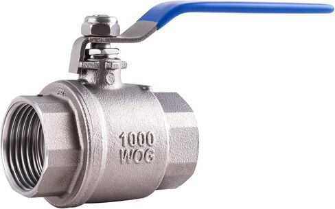 صمام كروي 304 من الفولاذ المقاوم للصدأ مقاس 1.5 بوصة بمقبض من الفينيل الأزرق، خيط أنثى NPT مقاس 1-1/2 بوصة، تركيب أنابيب ذكر ذات حلمة سداسية، 1000 WOG in Kuwait